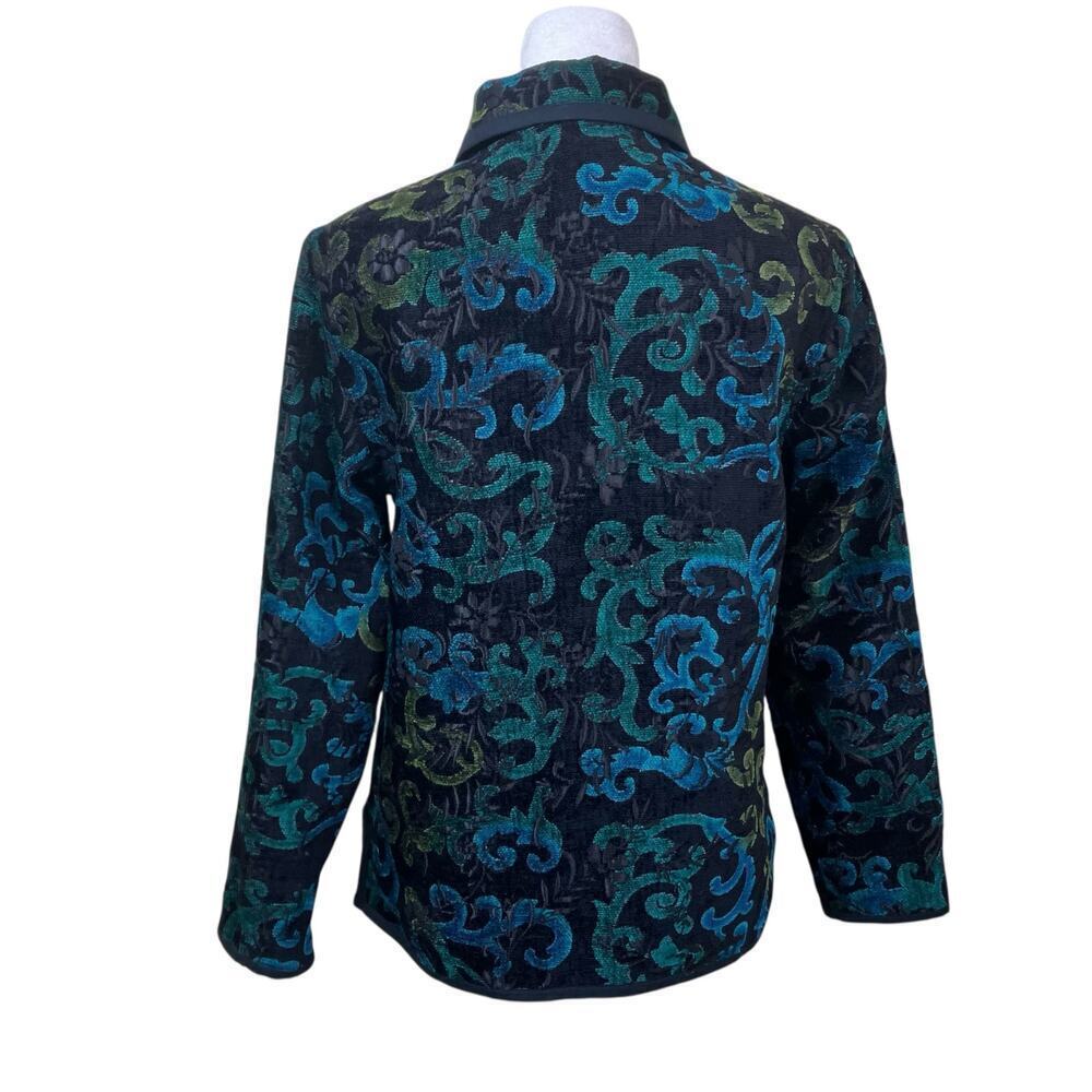 Coldwater Creek Sz XS Pet Brocade Reversible Tapestry Jacket Blazer Green Black - Picture 5 of 16